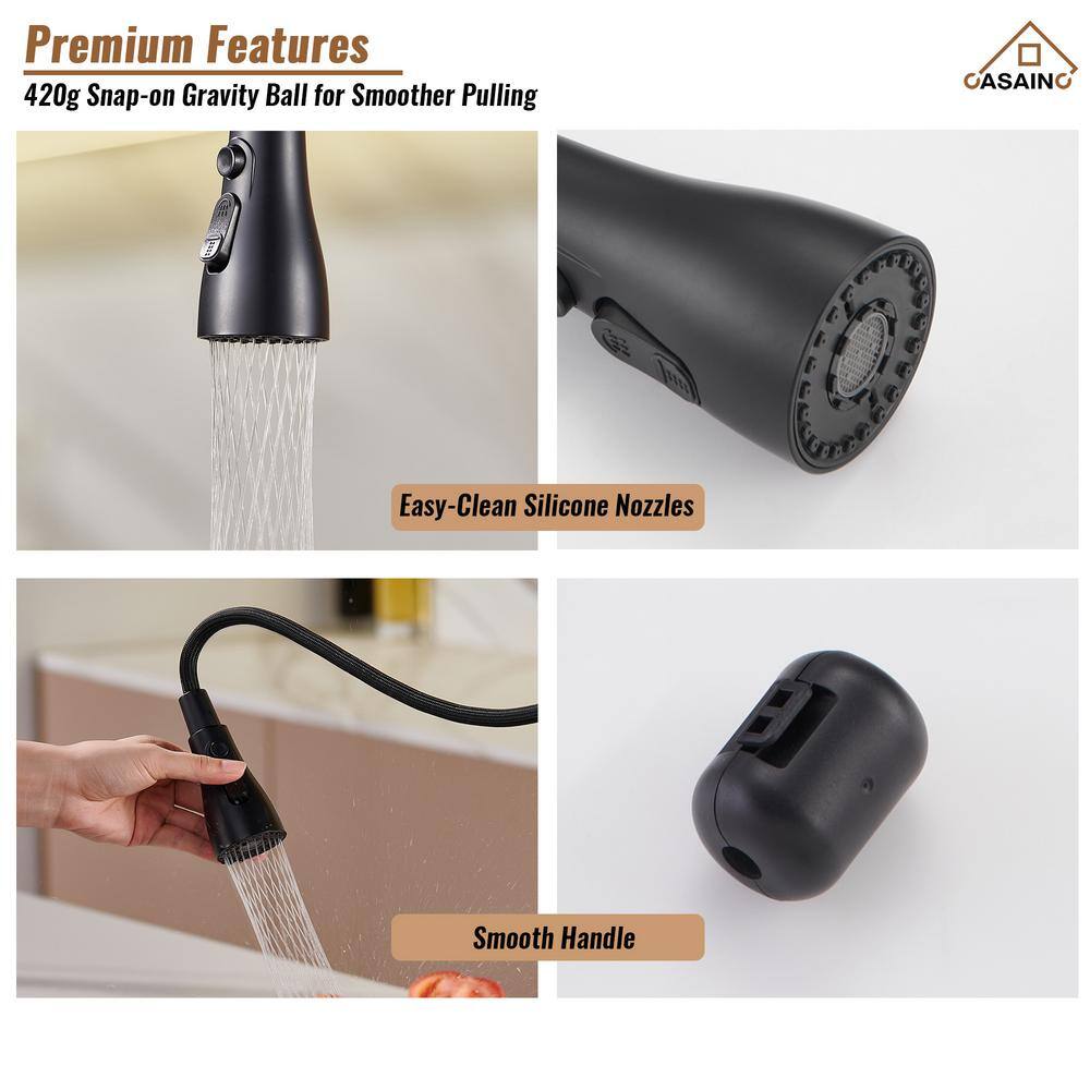 Matte Black Stainless Steel Pull Down Kitchen Faucet with Spray
