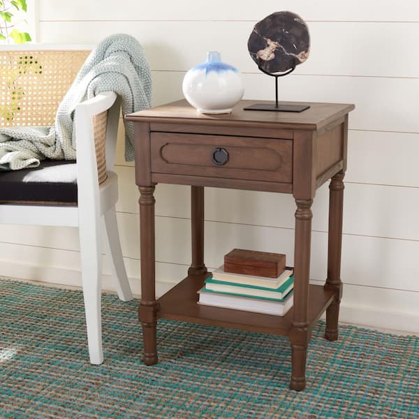 SAFAVIEH Allura 19 in. Brown Rectangle Wood Storage End Table