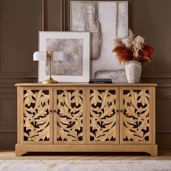 Christian Oak Traditional 4-Door Wood Sideboard with Cable Management