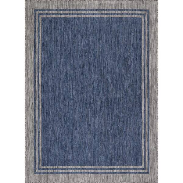 Beverly Rug 4 X 6 Azure Silver Aloha Washable Bordered Indoor Outdoor Area Rug HDALH602704X6