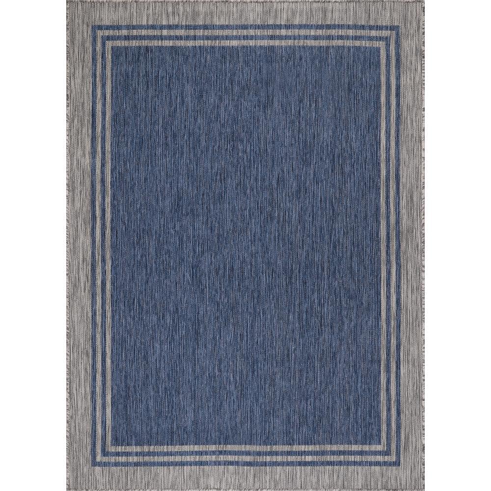 Beverly Rug 6 X 9 Azure Silver Aloha Washable Bordered Indoor Outdoor