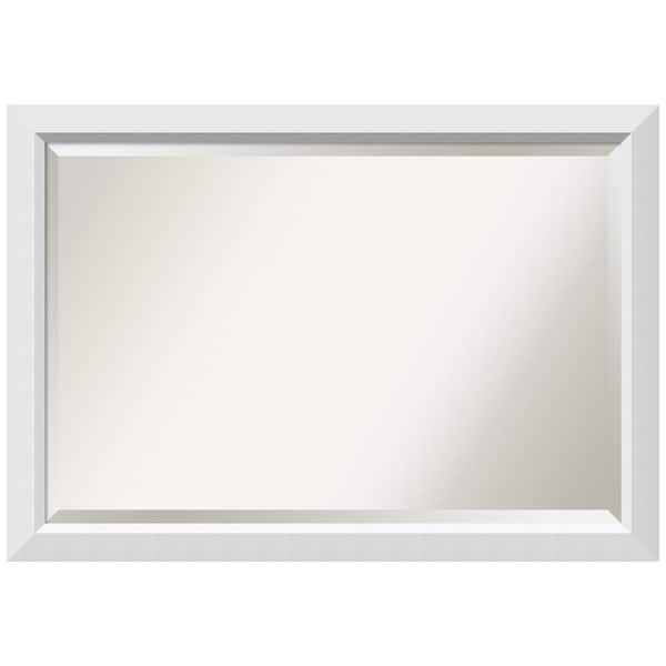 Amanti Art Medium Rectangle Satin White Contemporary Mirror (28 in. H x 40 in. W)