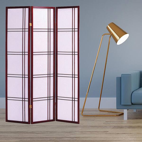 HomeRoots Mariana 70 in. 3-Panel Traditional Cherry Brown Shoji And Wood Screen