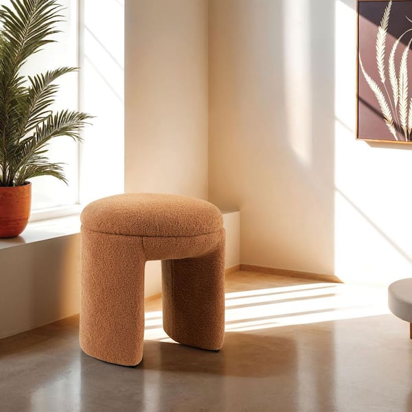 Burny Saddle Brown Upholstered Fabric Round Accent Ottoman Small (Under 22 in.)
