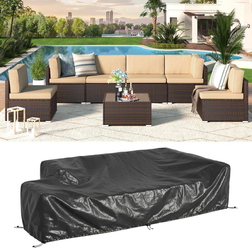 8-Piece Wicker Outdoor Patio Furniture Set with Cover & Beige Cushions and Tea Table (Brown Rattan) price history on PriceWatchPro