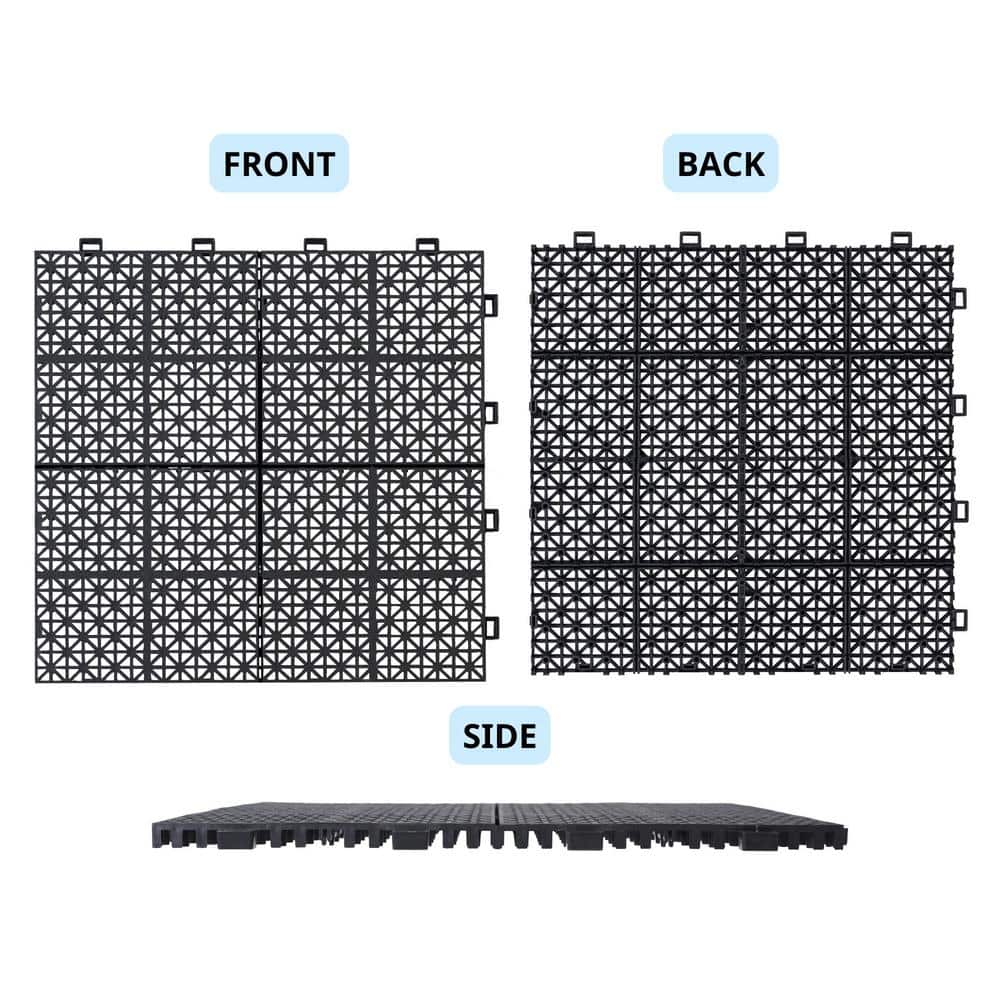 12 x 12 Inch Black Plastic Interlocking Waterproof Deck Tiles