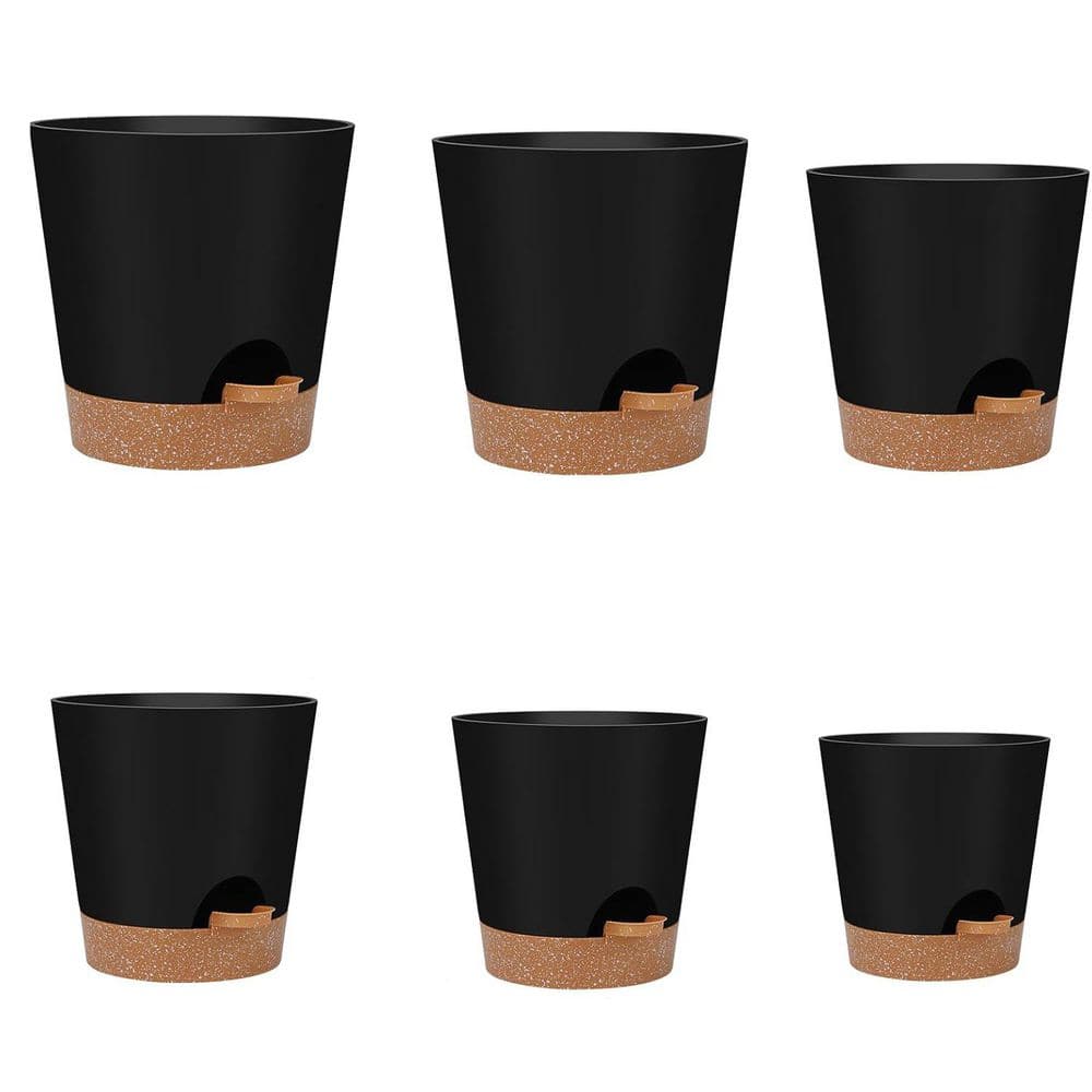 Indoor Self-Watering Planters 6-Pack (Black, 8 in. - 5.5 in.) - with Drainage Holes and Saucers, Plastic price history on PriceWatchPro