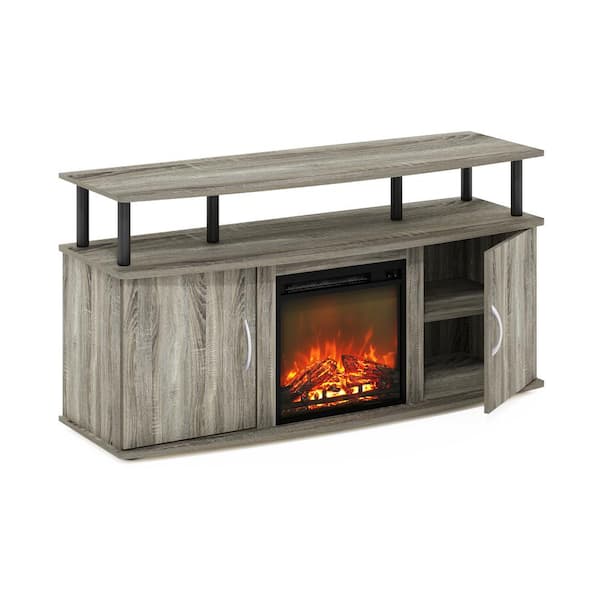 Furinno Jensen 47.24 in. Freestanding Wood Smart Electric Fireplace TV Stand in French Oak Grey/Black