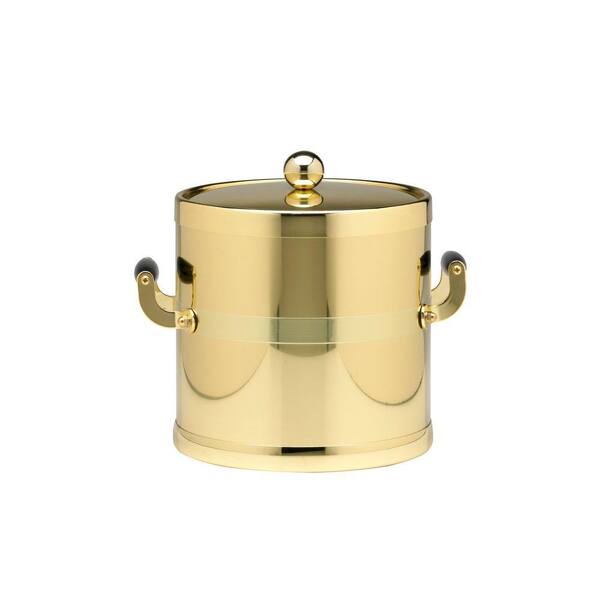 Kraftware Americano 3 Qt. Polished Brass Ice Bucket and Lid, Wood Side Handles