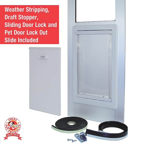 Spring loaded dog door for sliding glass outlet doors