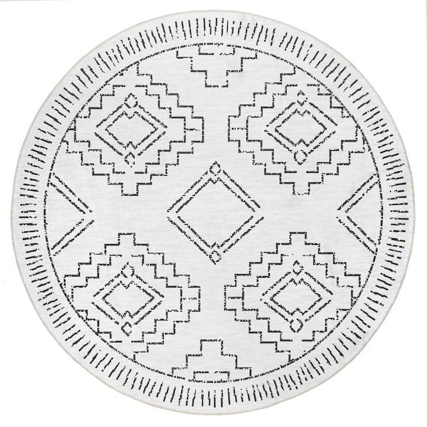 nuLOOM Noa Machine Tribal Moroccan Washable White 6 ft. x 6 ft. Indoor Round Rug