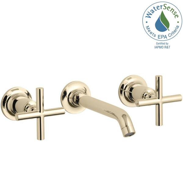 KOHLER Purist Wall-Mount 2-Handle Water-Saving Bathroom Faucet Trim Kit in Vibrant French Gold
