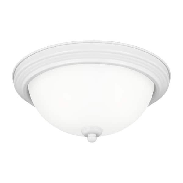 Generation Lighting - Geary 12.5 in. 2-Light White Ceiling Flush Mount with Satin Etched Glass