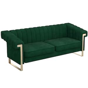 83.86 in. Transitional Square Arm Velvet Straight Sofa with Removable Cushion in Green
