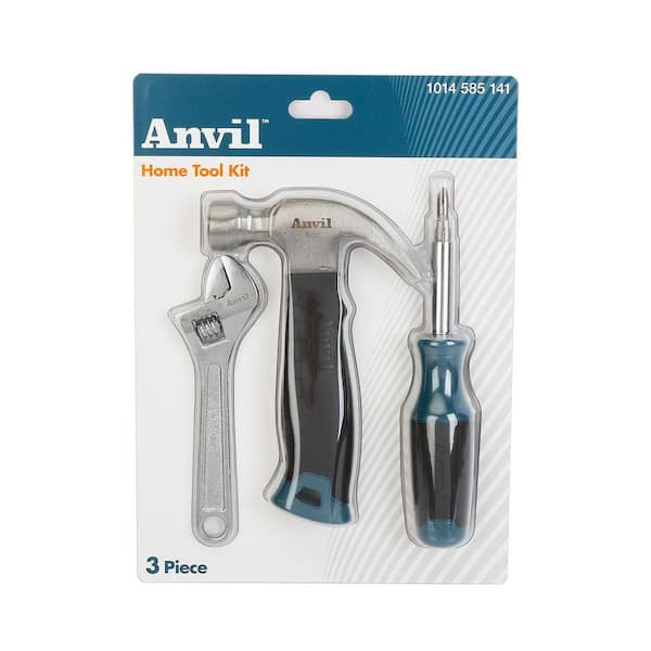 Anvil 3-Piece Home Tool Kit with Hammer, Wrench, and Screwdriver