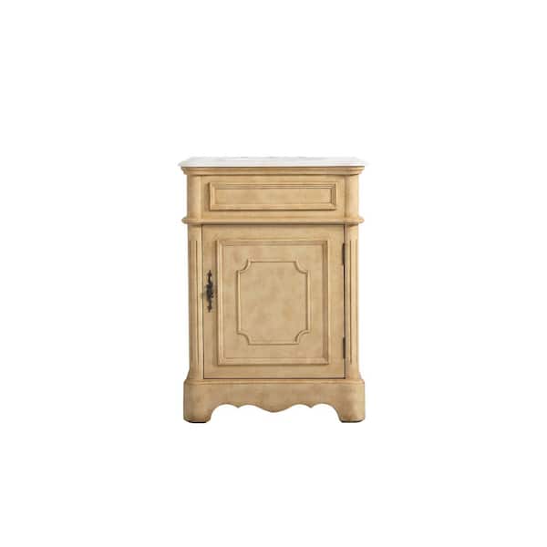 Unbranded Simply Living 24 in. W x 19 in. D x 33 in. H Bath Vanity in Antique Beige with White Marble Top