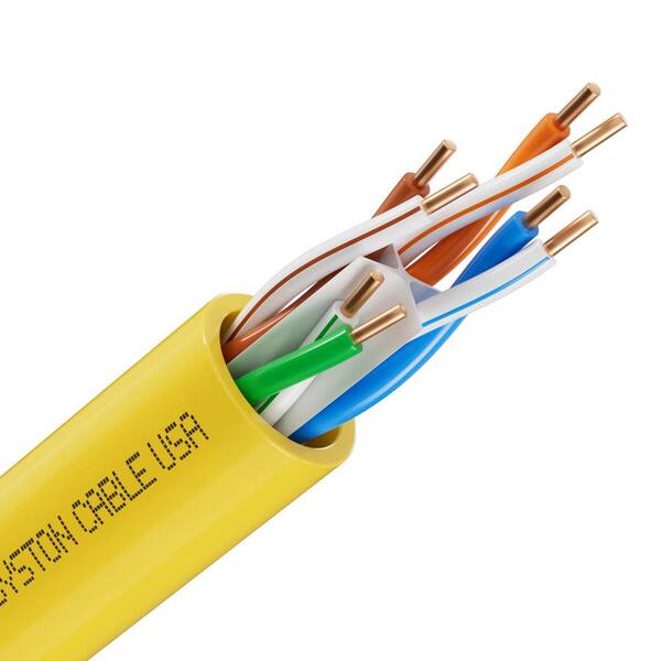 Syston Cable Technology 20 ft. Yellow CMP(Plenum Rated) Cat6e 600 MHz 23 AWG Solid Bare Copper Ethernet Network Data Cable - Bulk No Ends