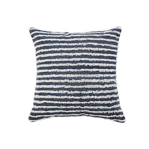 Wispy Ways Ensign Blue/Cream Striped Textured Poly-fill 20 in. x 20 in. Indoor Throw Pillow