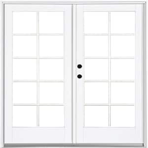 72 in. x 80 in. Fiberglass Smooth White Right-Hand Inswing Hinged Patio Door with 10-Lite SDL