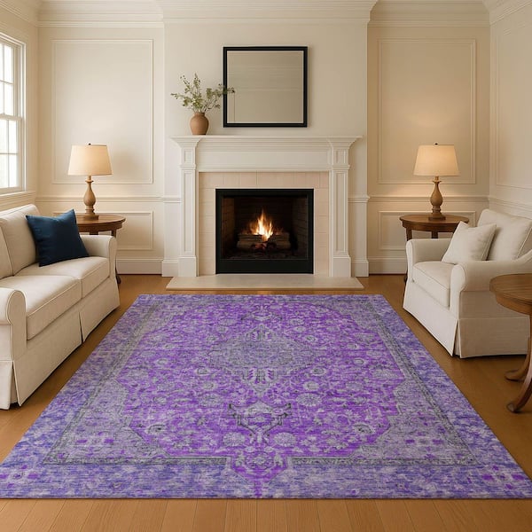Mayfield Premium Machine Washable Abstract AMF1651 Purple 8 ft. x 10 ft. Area Rug