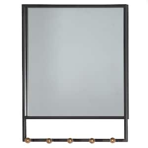 24 in. x 20 in. 5 Hooks Square Framed Black Wall Mirror