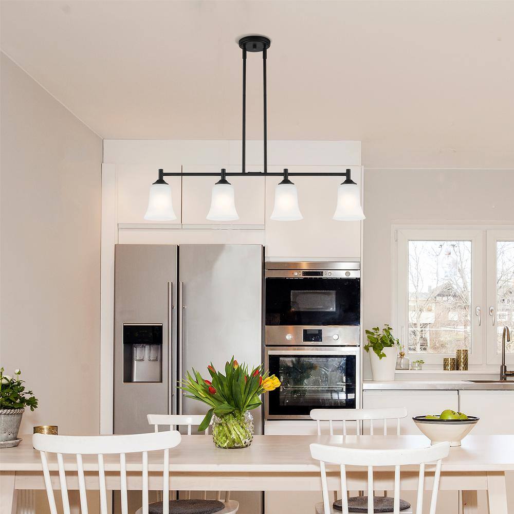Bronson Matte Black Flared Frosted Glass 34" Island Light
