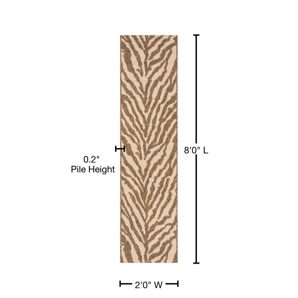 Cream and Beige Striped Indoor/Outdoor Runner Rug, 2' x 8'