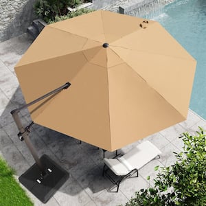 11.5 ft. x 11.5 ft Patio Cantilever Umbrella, Heavy-Duty Aluminum Frame Round Umbrella in Tan