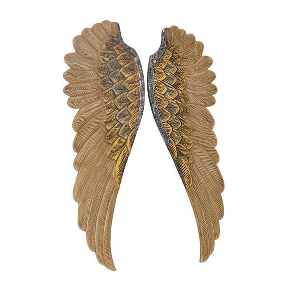 Litton Lane Wood Gold Carved Angel Wings Bird Wall Decor with Gold