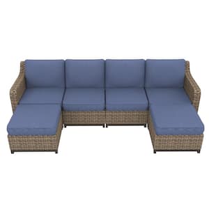 Spruce Creek Aluminum Wicker Outdoor Sectional Ottoman with CushionGuard Lake Twist Cushions (2-Pack)