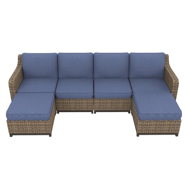 Home Decorators Collection Spruce Creek Aluminum Wicker Outdoor Sectional Ottoman with CushionGuard Lake Twist Cushions (2-Pack)