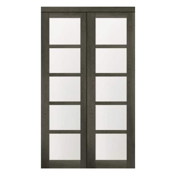 TRUporte 60 in. x 80.50 in. 5 Lite 5 Panel Iron Age Finished MDF Sliding Door