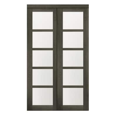 72 in. x 80.50 in. 5-Lite 1-Panel Iron Age Finished MDF Sliding Door