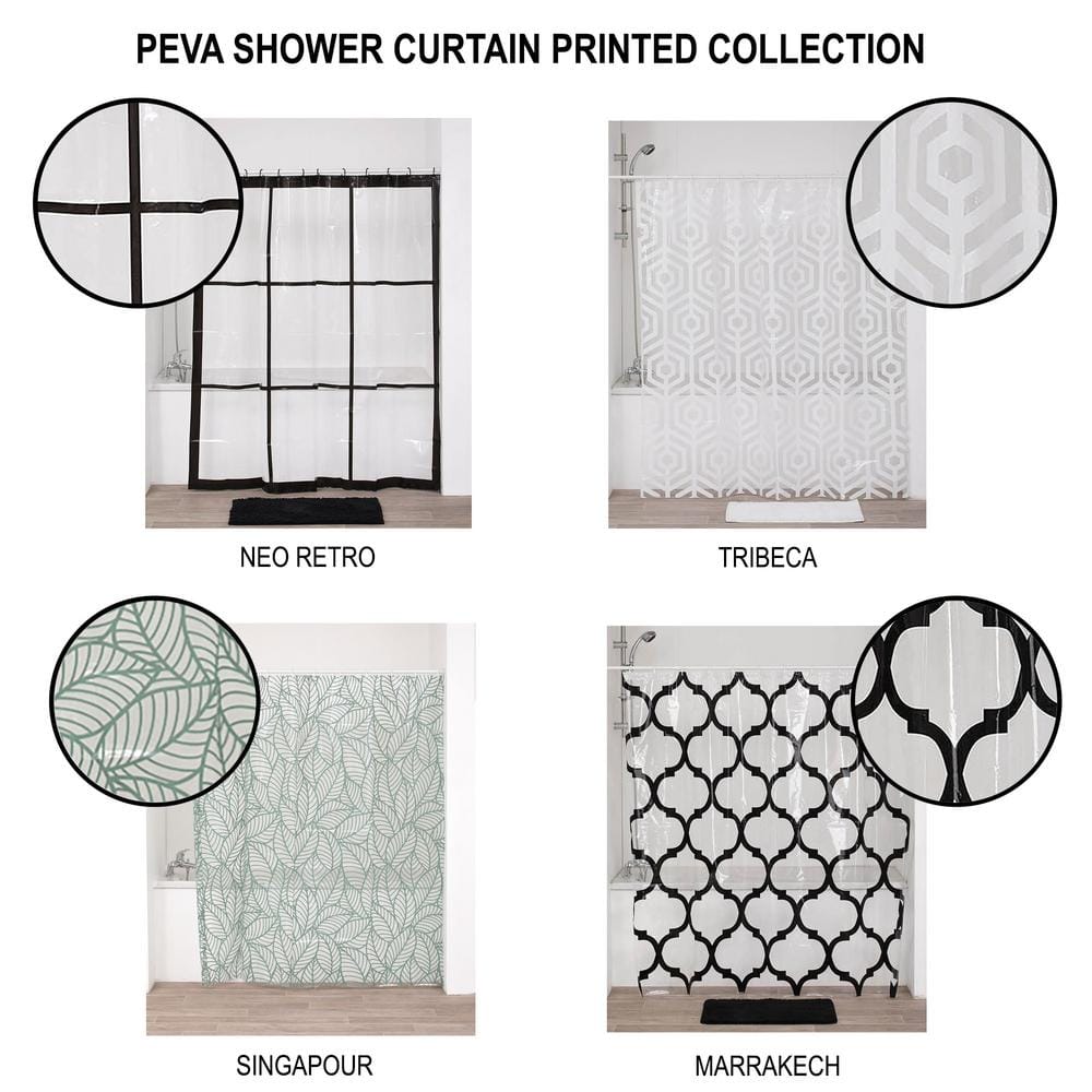 Clear PEVA Shower Curtain with Black Window Design, 71x71 Inches