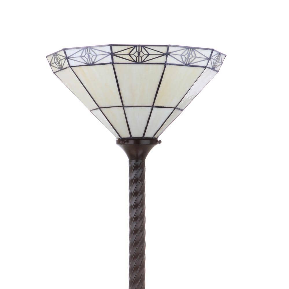 Moore Tiffany-Style Bronze Torchiere Floor Lamp with Multicolor Stained Glass