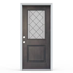 36 in. x 80 in. 1 Panel Right Hand Inswing 1 Lite Harris Earl Grey Fiberglass Prehung Front Door with Brickmould