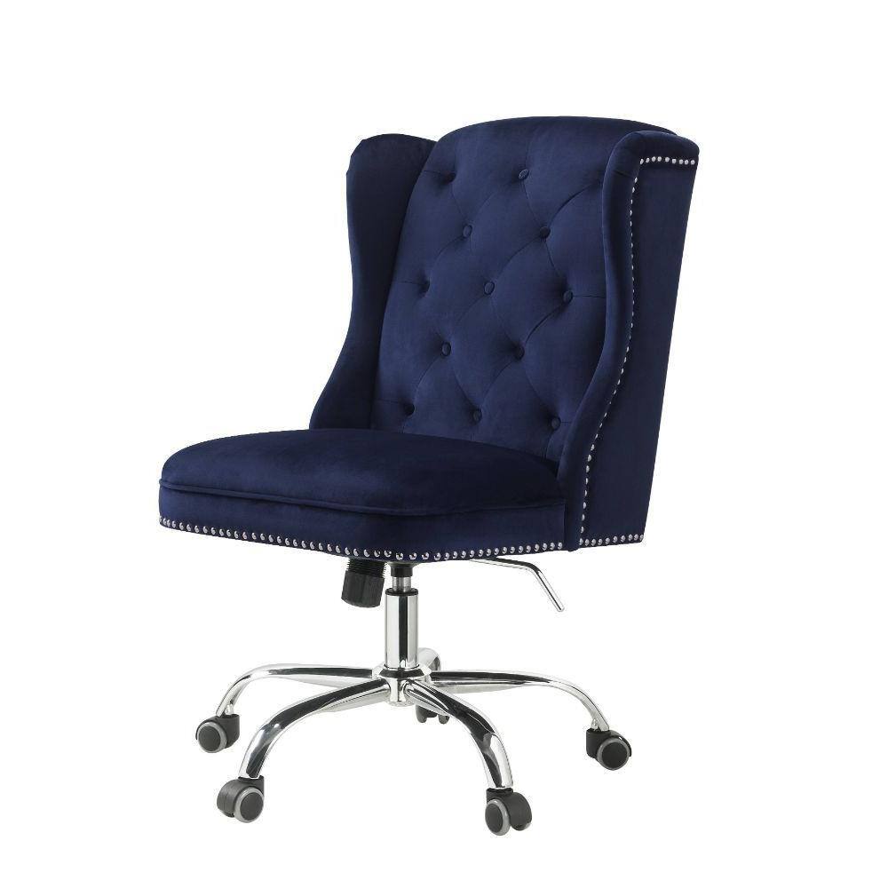 Midnight Blue Velvet Swivel Office Chair with Metal Base