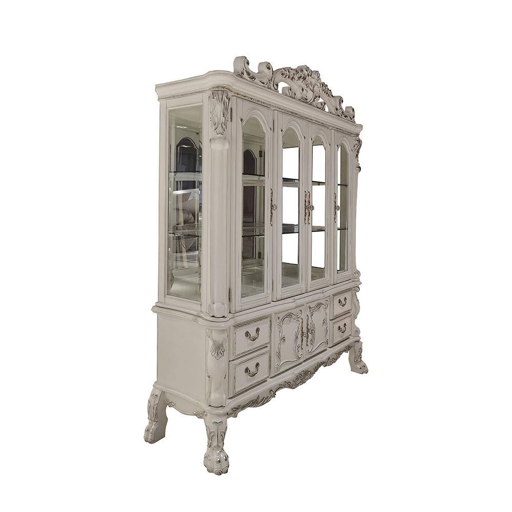 Bone White Lighted China Cabinet with Glass Shelves