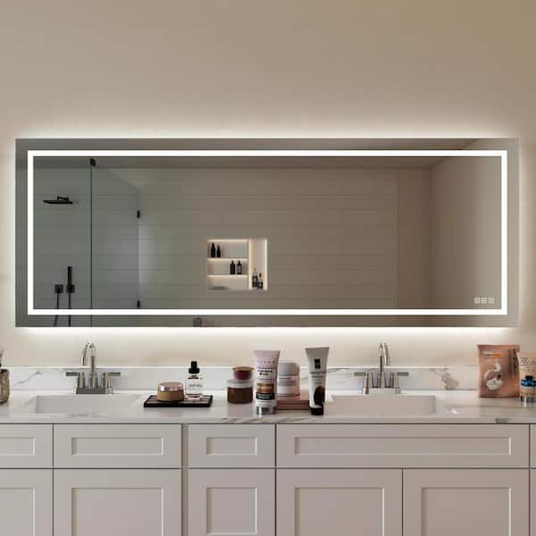waterpar 84 in. W x 32 in. H Rectangular Frameless Wall Bathroom Vanity Mirror with Backlit and Front Light