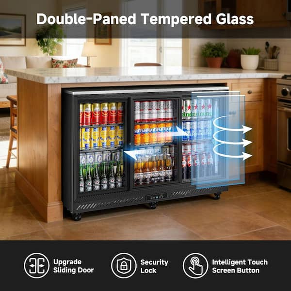 53 in. 11.5 cu. ft. in Counter Height Back Bar Cooler with 3-Sliding Doors in Black, ETL Certified, 32°F to 50°F