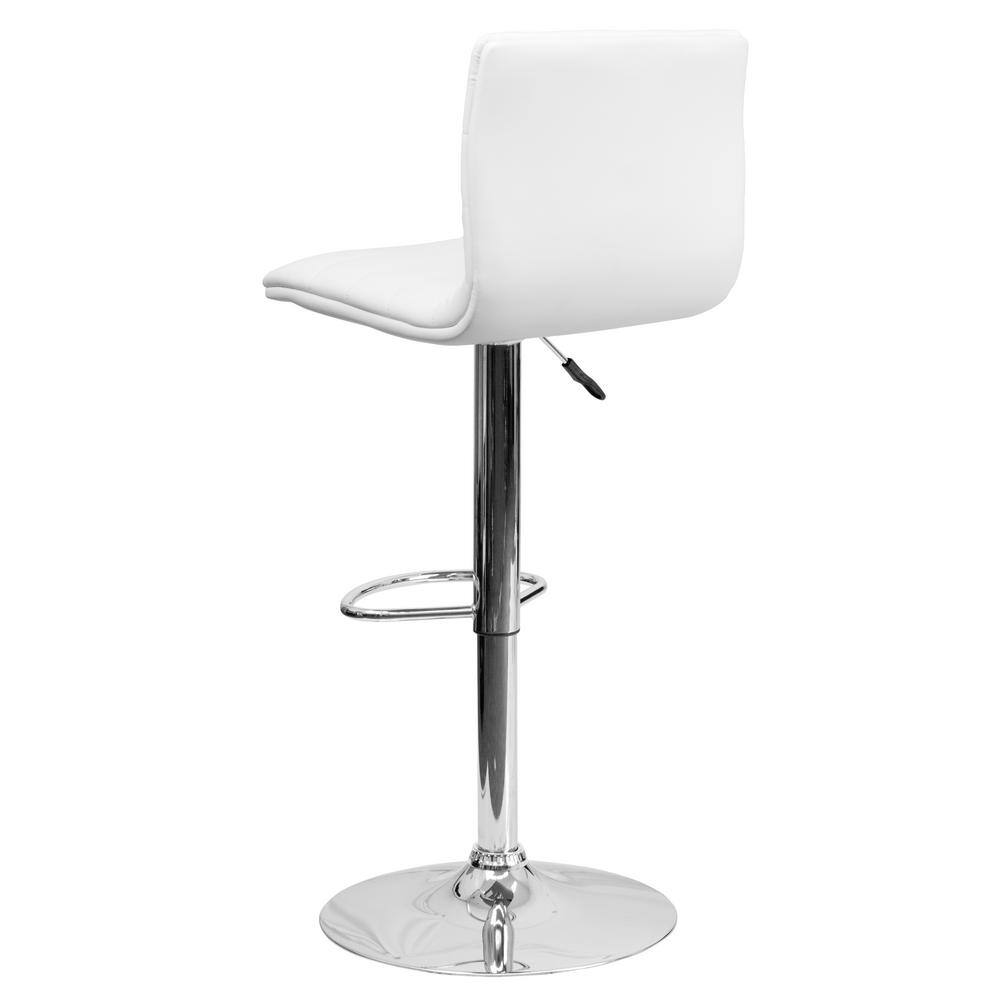 Modern White Vinyl Adjustable Bar Stool with Chrome Base