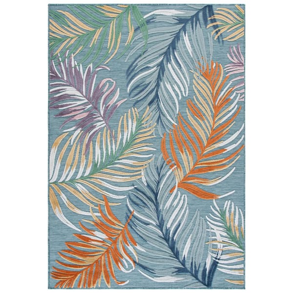 Cabana 5 x 8 Aqua/Multi Leaf Area Rug