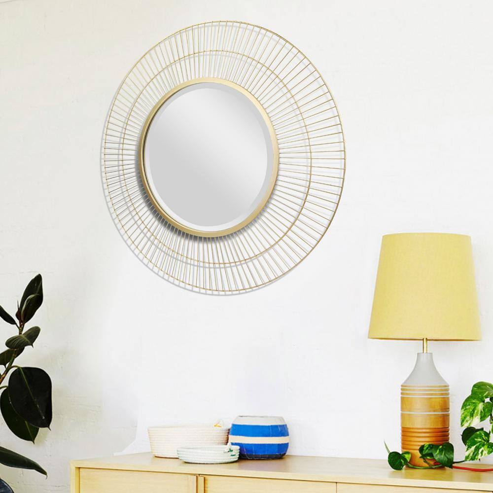 Gold Round Radial Wire Frame Wall Mirror