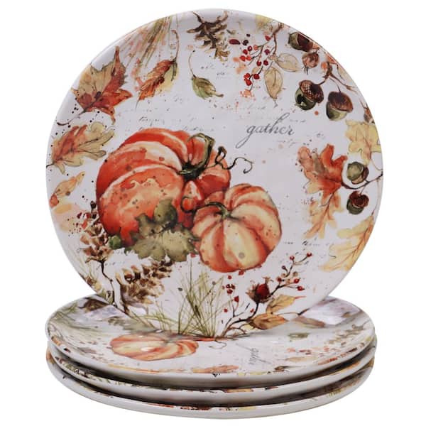 Certified International Harvest Splash 4-Piece Country/Cottage Assorted Colors Earthenware 11 in. Dinner Plate Set (Service for 4)