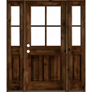 64 in. x 80 in. Alder Right-Hand/Inswing 4-Lite Clear Glass Provincial Stain Wood Prehung Front Door/Double Sidelite