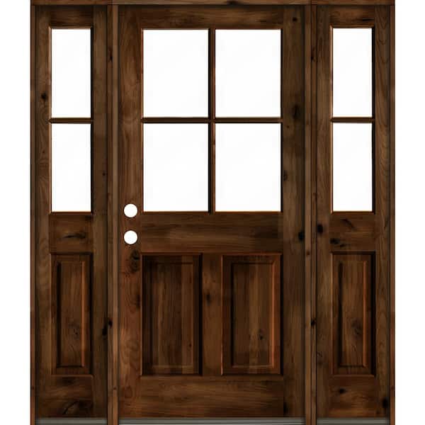 Krosswood Doors 64 in. x 80 in. Alder Right-Hand/Inswing 4-Lite Clear Glass Provincial Stain Wood Prehung Front Door/Double Sidelite