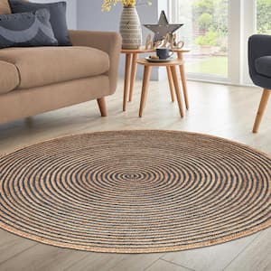 Braided Navy Blue 6 ft. Round Transitional Reversible Jute Area Rug