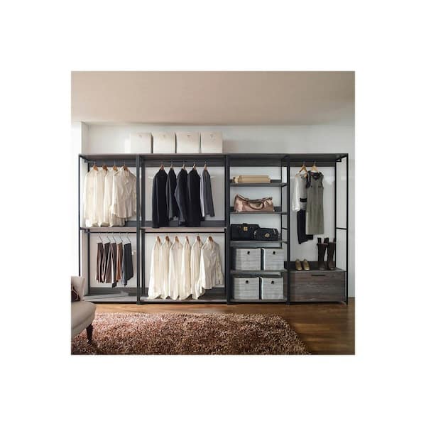 Weathered wood with black metal frame 19.5 in. Wardrobe Walk in Closet System
