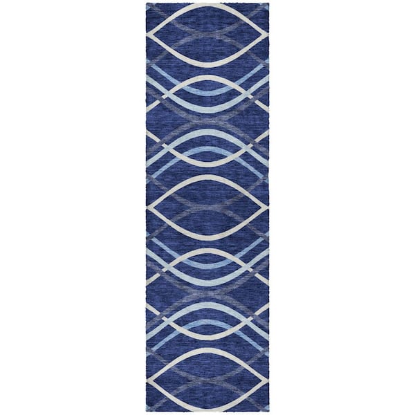 Dream Shag Premium Machine Washable Abstract ADS757 Navy 2 ft. x 7 ft. Runner Rug