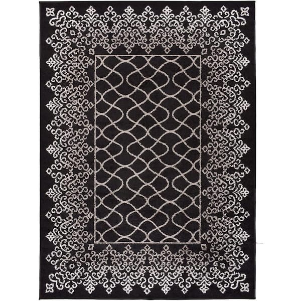 RugStylesOnline Designer Trellice Lace Black 8 ft. x 10 ft. Classic Braided Modern Contemporary Polypropylene Rectangular Area Rug